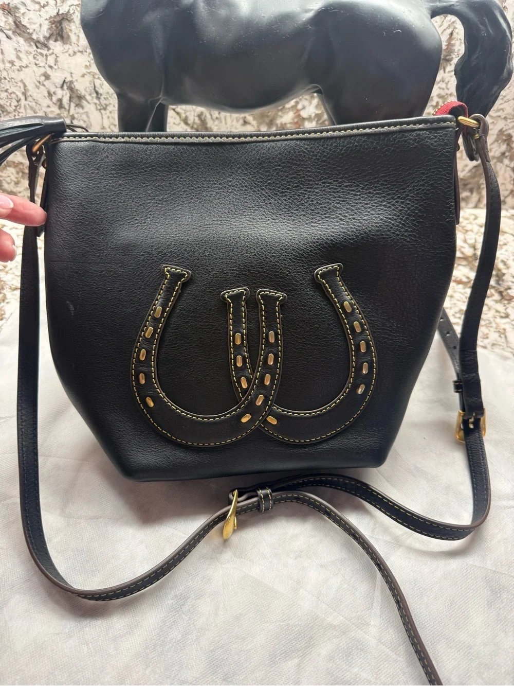 Dooney & Bourke Black Leather Crossbody with Horseshoe Appliqué - Picture 1 of 11